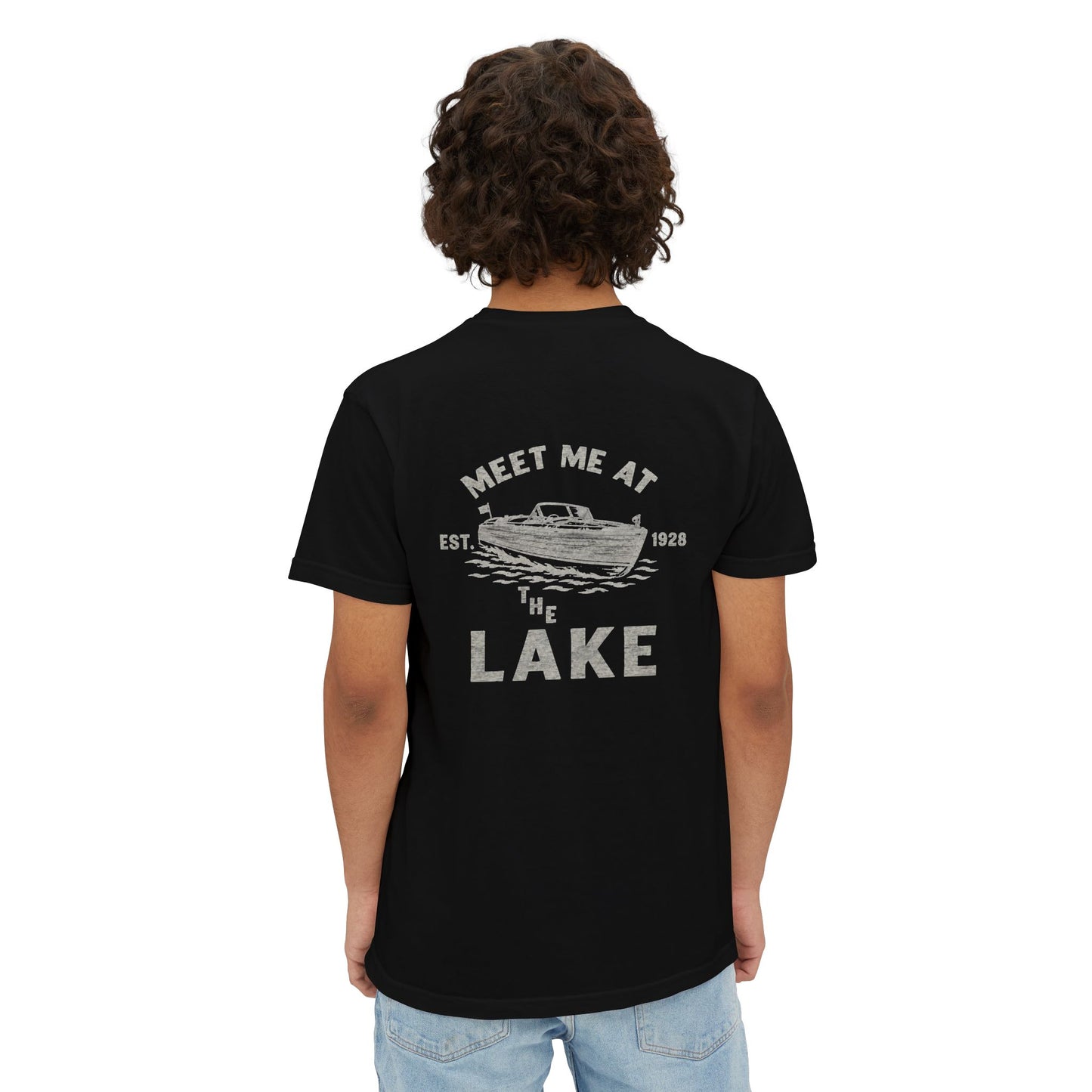 Lake Pocket T-Shirt — "Meet Me at the Lake" Vintage Boat Tee