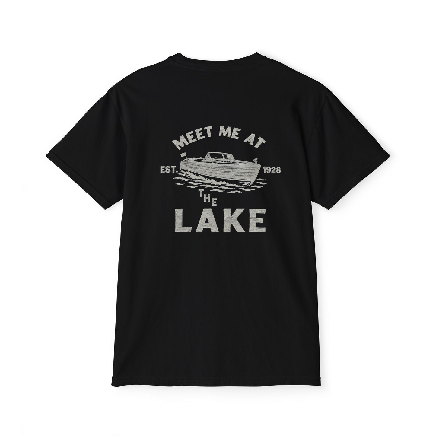 Lake Pocket T-Shirt — "Meet Me at the Lake" Vintage Boat Tee