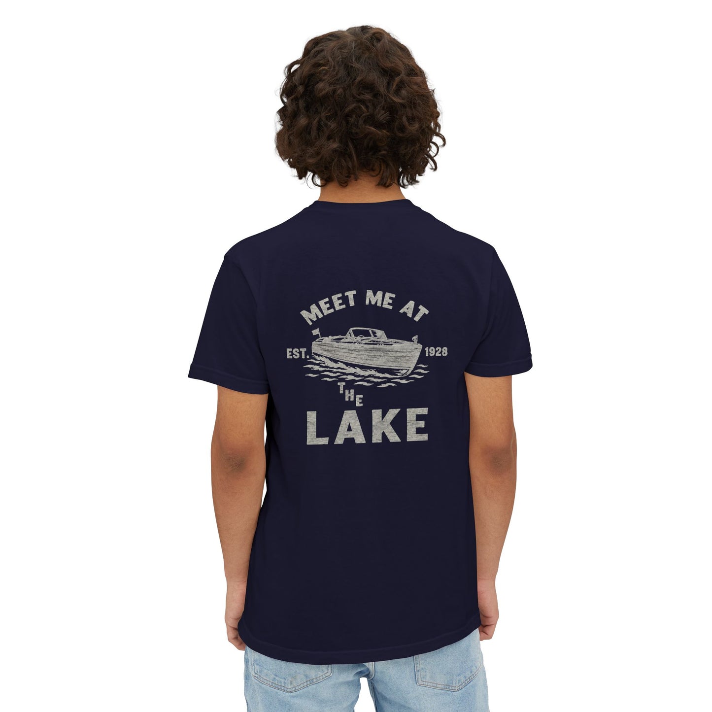 Lake Pocket T-Shirt — "Meet Me at the Lake" Vintage Boat Tee