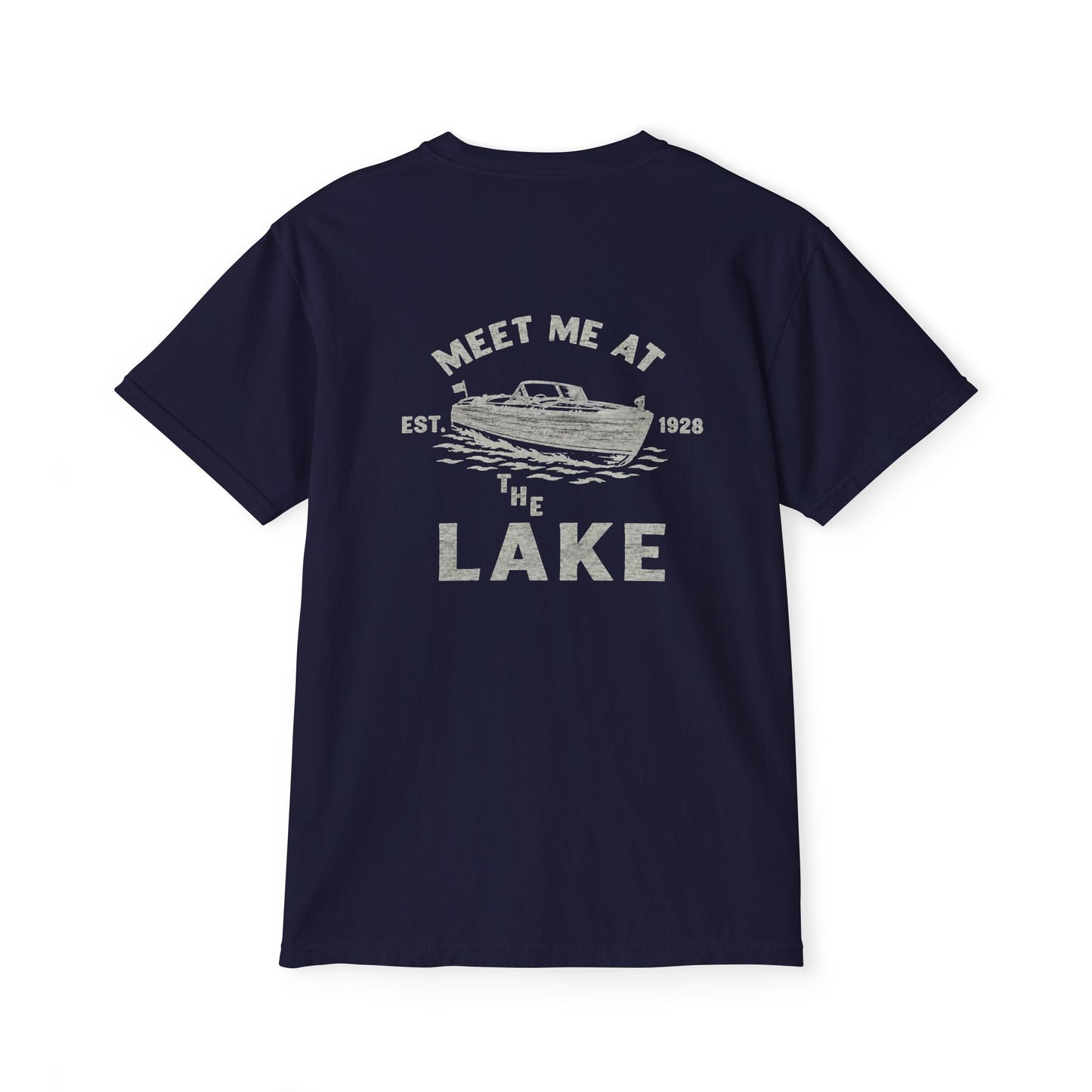 Lake Pocket T-Shirt — "Meet Me at the Lake" Vintage Boat Tee